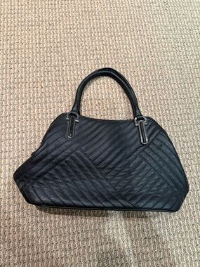 Calvin Klein Structured Black Quilted Satchel Handbag with Double Top Handles
